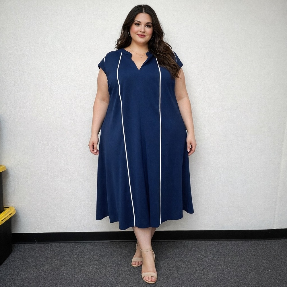 Nordstrom maggi London Navy Midi Dress with White Trim